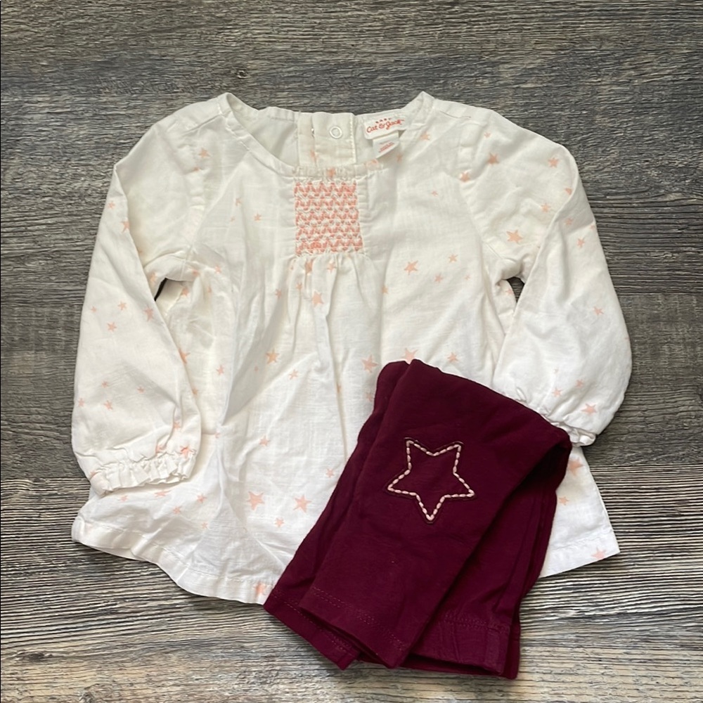 Cat & Jack White Top and Maroon Leggings Set